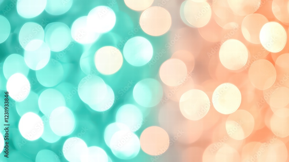 Fototapeta premium A soft, dreamy background with turquoise and peach bokeh lights, creating a calming and vibrant atmosphere.
