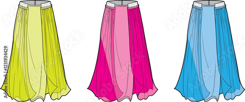 Elegant Two-Tone Maxi Skirts Fashion Design Illustration