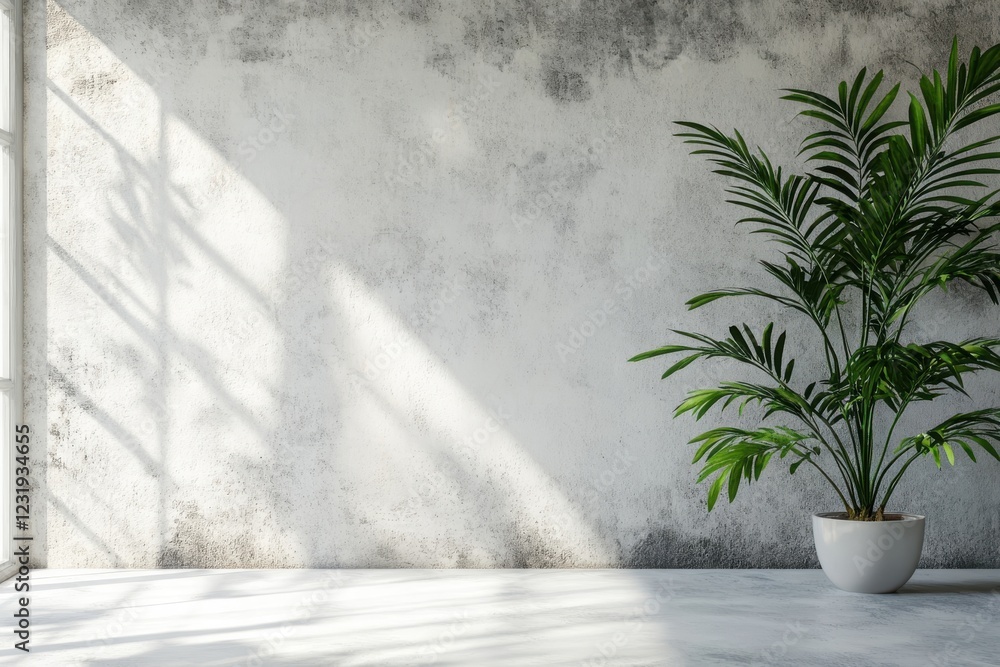 Minimalist white wall with a green plant creating a serene atmosphere for interior design enthusiasts seeking tranquility in modern environments Minimalist white wall with a green plant creating a serene atmosphere for interior design enthusiasts seeking tranquility in modern environments
