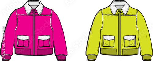 Stylish Women's Bomber Jackets Fashion Flat Sketch