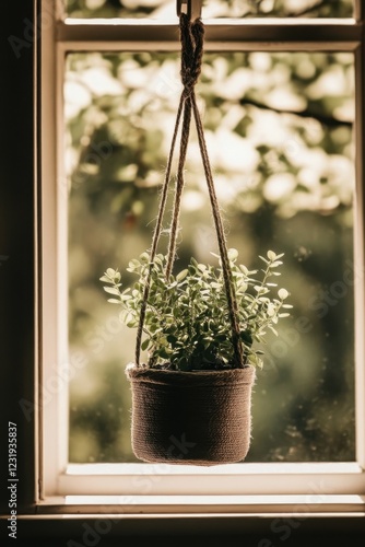 Hanging plant basking in sunlight window