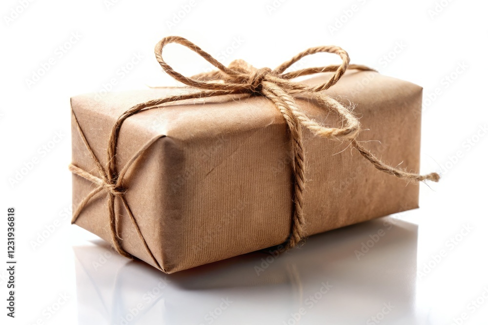 Minimalist brown paper gift, rustic twine tied, simple holiday silhouette; perfect for gifting. Minimalist brown paper gift, rustic twine tied, simple holiday silhouette; perfect for gifting.