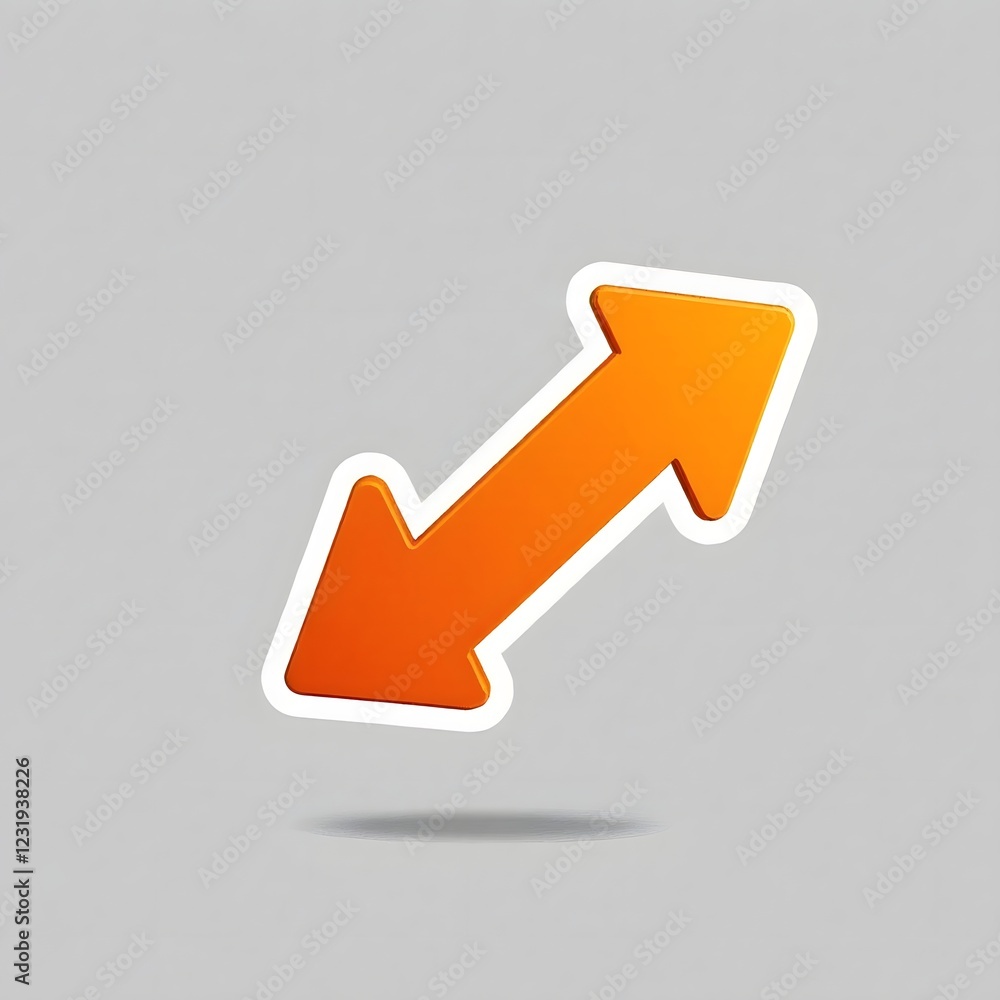 A glossy orange arrow diagonally points upwards and right against a gray background A glossy orange arrow diagonally points upwards and right against a gray background