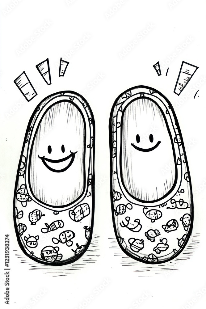 Two happy cartoon shoes with smiling faces and nautical patterns. Two happy cartoon shoes with smiling faces and nautical patterns.