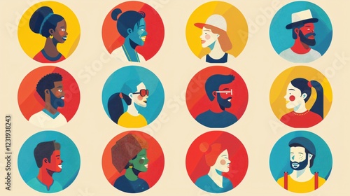 Diverse Friends Round Avatars Enjoying Barbecue Party - Social Media Profile Icons Set
