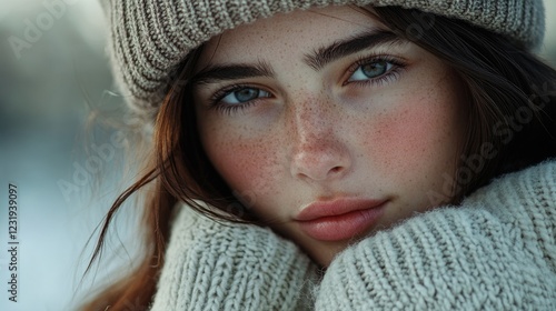 Close-up photo of a person wearing a hat and sweater, suitable for use in personal or editorial content