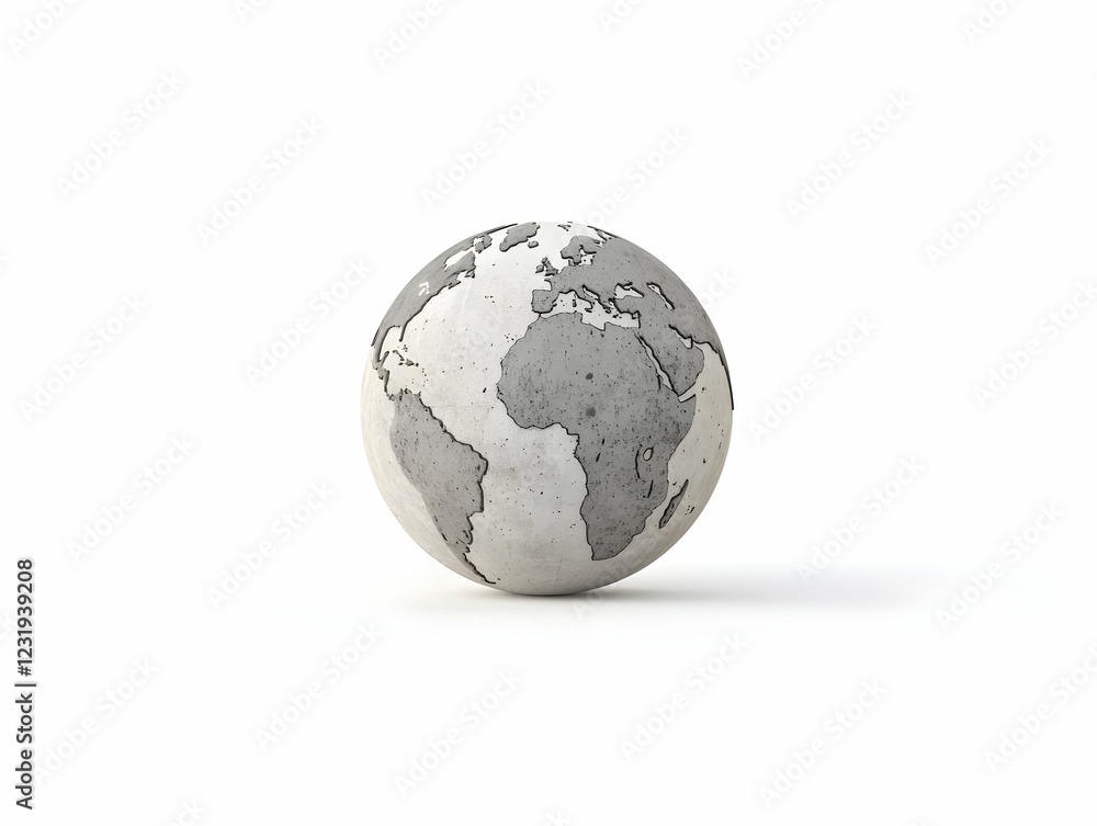 Obraz premium Concrete globe, world map, studio shot, global concept, sustainability