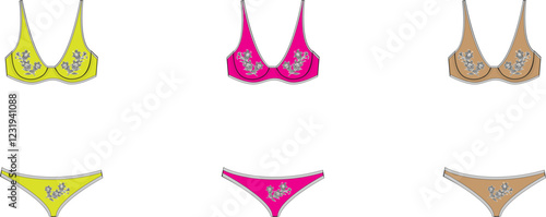 Floral Embroidered Bikini Set Fashion Design Flat Sketch