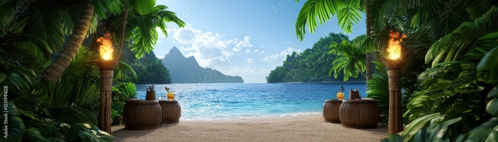 Fototapeta premium Tropical paradise escape serene beachfront scenic view lush nature tranquil atmosphere
