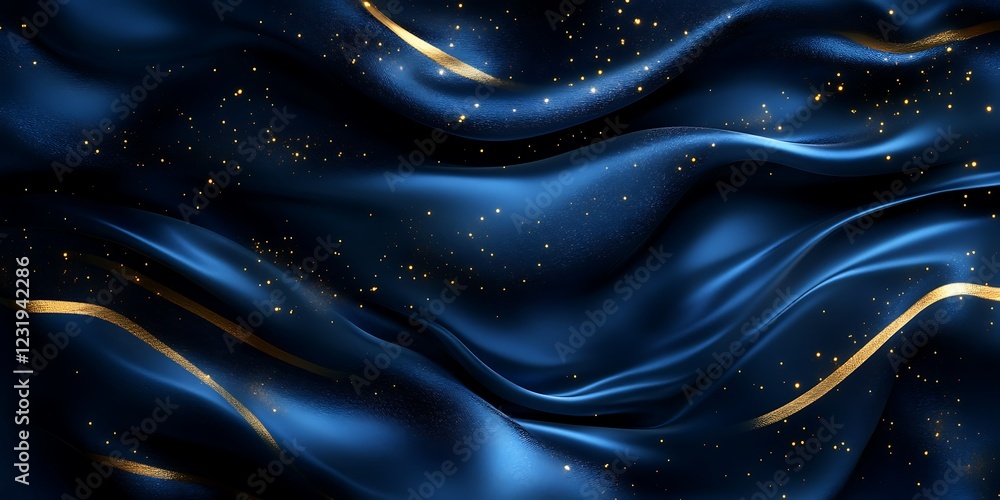 Obraz premium Blue silk fabric, gold accents, elegant backdrop, luxurious texture