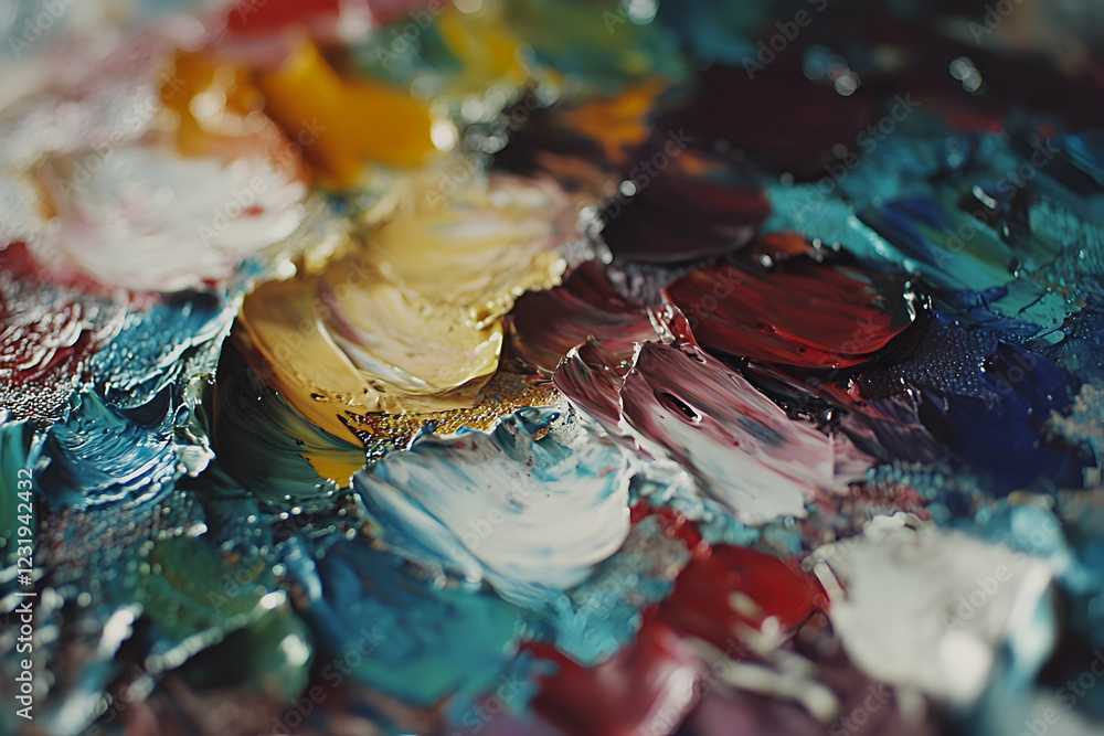 Fototapeta premium A close-up of an artist's palette with vibrant colors, capturing the essence 