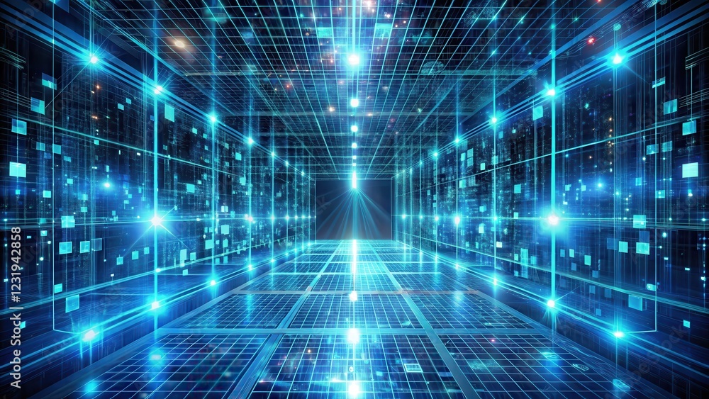 A Futuristic Digital Corridor Illuminated by Glowing Data Streams and Interconnected Networks A Futuristic Digital Corridor Illuminated by Glowing Data Streams and Interconnected Networks