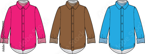 Fashion Flat Sketches Long Sleeve Button Down Shirts