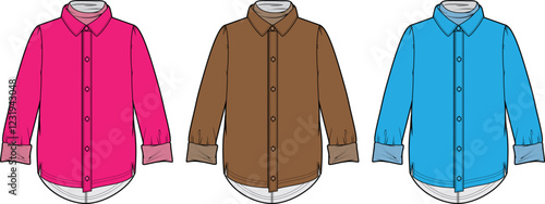 Women's Long Sleeve Button Down Shirt Fashion Flat Sketches