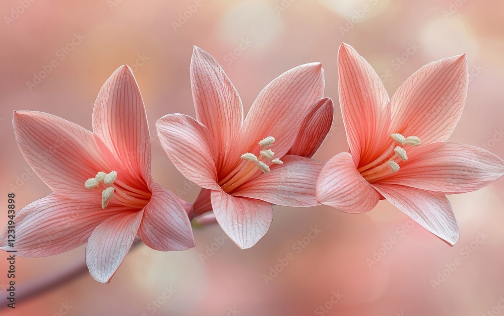Three delicate peach flowers in soft focus. Three delicate peach flowers in soft focus.