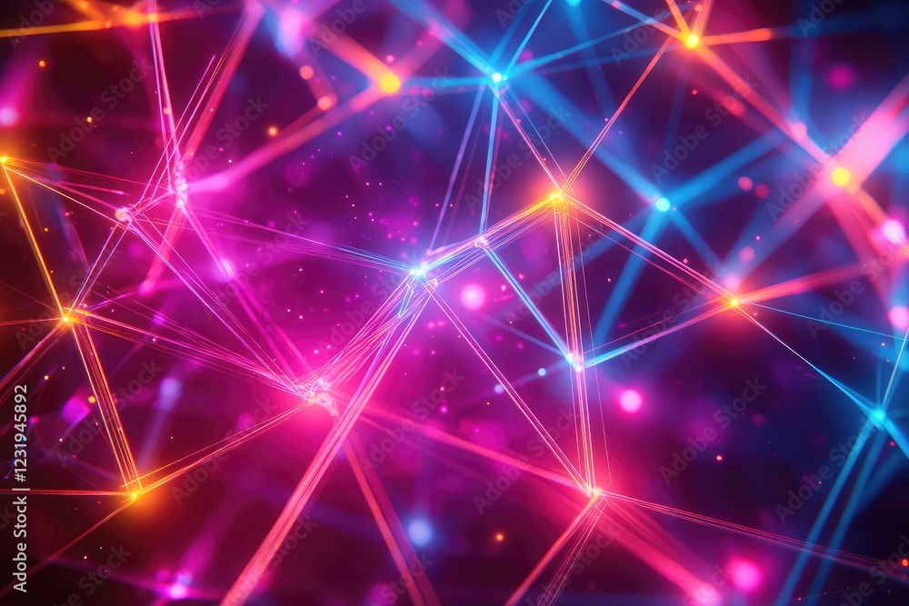 Abstract network of glowing lines forming a complex web, illuminated by neon colors. Abstract network of glowing lines forming a complex web, illuminated by neon colors.