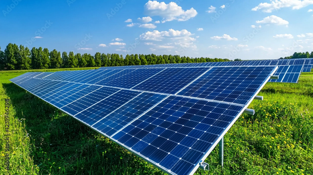 Vast Solar Panel Field Under a Sunny Sky Vast Solar Panel Field Under a Sunny Sky