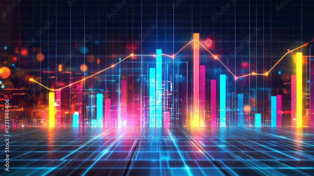 A professional bar chart with bold, colorful bars rising in front of a clean, minimalist grid background, symbolizing financial performance and growth A professional bar chart with bold, colorful bars rising in front of a clean, minimalist grid background, symbolizing financial performance and growth