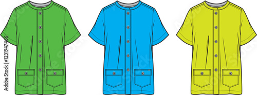 Stylish Short Sleeve Button Down Shirt Dress Design Template