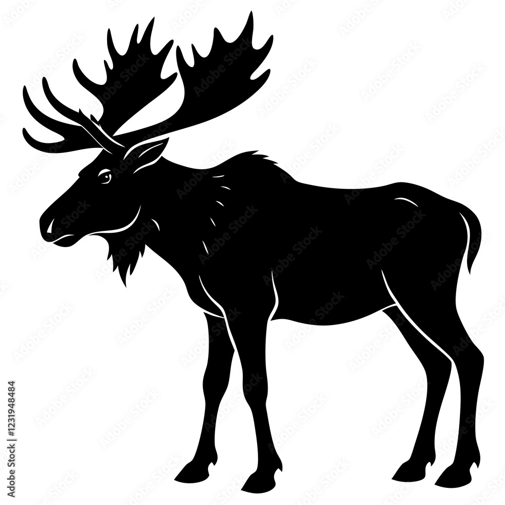Fototapeta premium Cute Silhouette of a Moose line art vector cartoon illustration