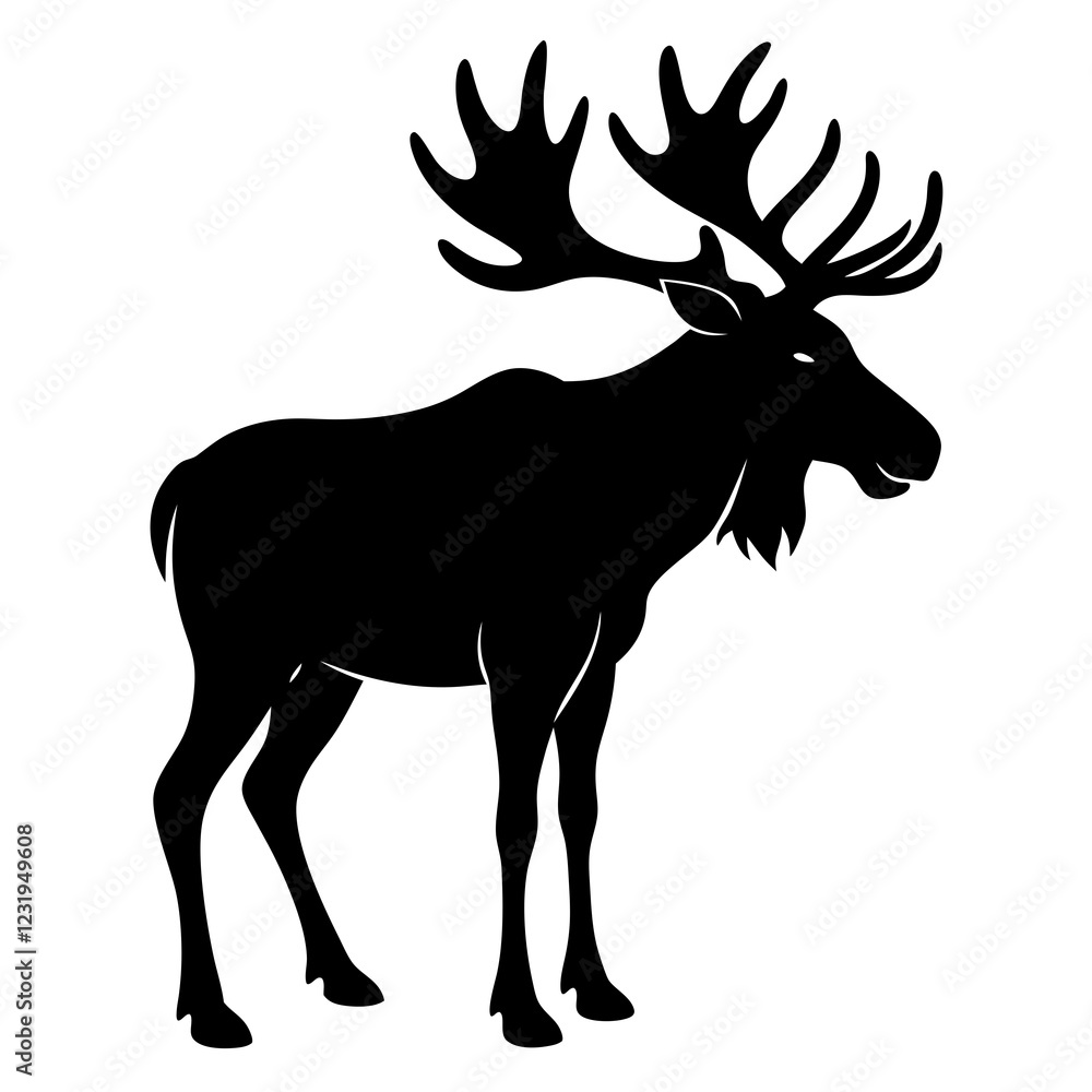 Obraz premium Cute Silhouette of a Moose line art vector cartoon illustration