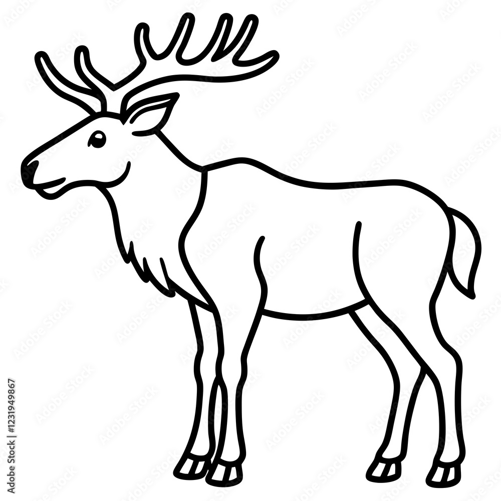 Fototapeta premium Cute Silhouette of a Moose line art vector cartoon illustration