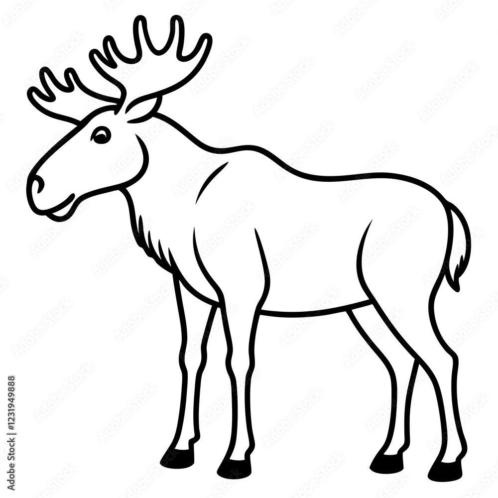Obraz premium Cute Silhouette of a Moose line art vector cartoon illustration