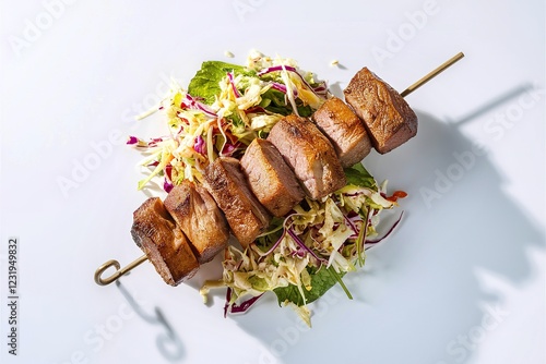 A mouth-watering culinary masterpiece, featuring juicy pork meat shish kebab