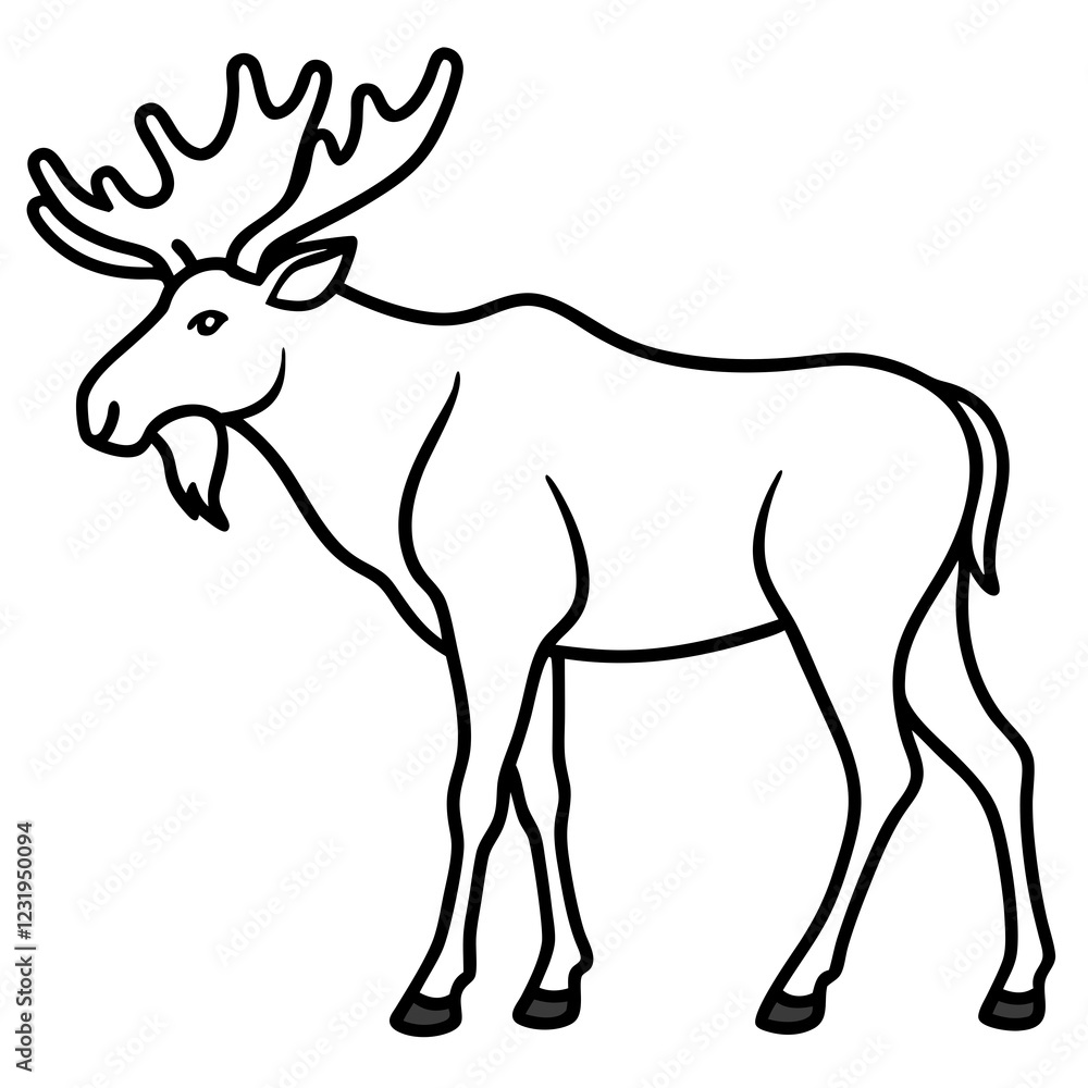 Obraz premium Cute Silhouette of a Moose line art vector cartoon illustration
