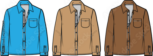 Men's Long Sleeve Button Down Shirts Fashion Flat Sketches