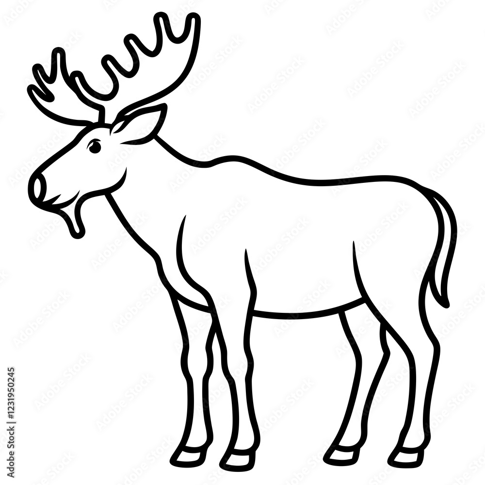 Cute Silhouette of a Moose line art vector cartoon illustration Cute Silhouette of a Moose line art vector cartoon illustration