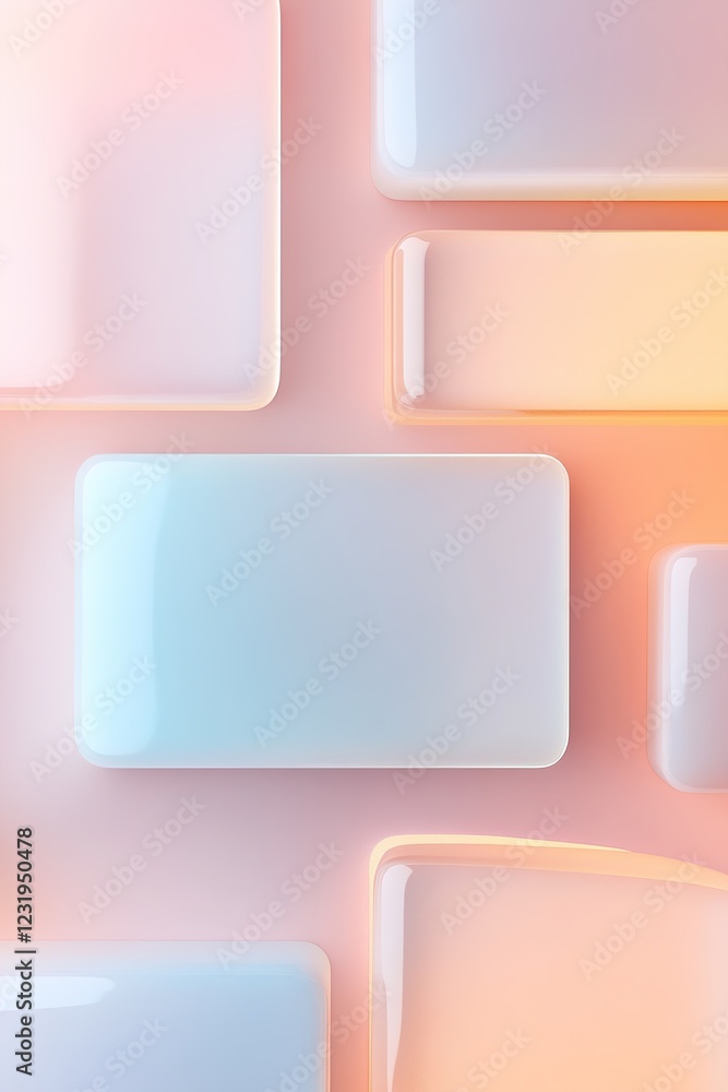 Frosted glass rectangles overlap with subtle glowing edges, set against a clean gradient background in soft pastel tones. This design embodies a contemporary tech aesthetic Frosted glass rectangles overlap with subtle glowing edges, set against a clean gradient background in soft pastel tones. This design embodies a contemporary tech aesthetic