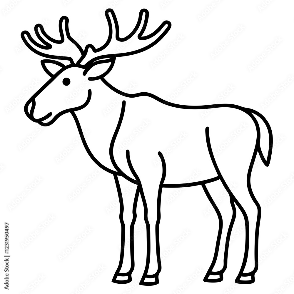 Cute Silhouette of a Moose line art vector cartoon illustration Cute Silhouette of a Moose line art vector cartoon illustration