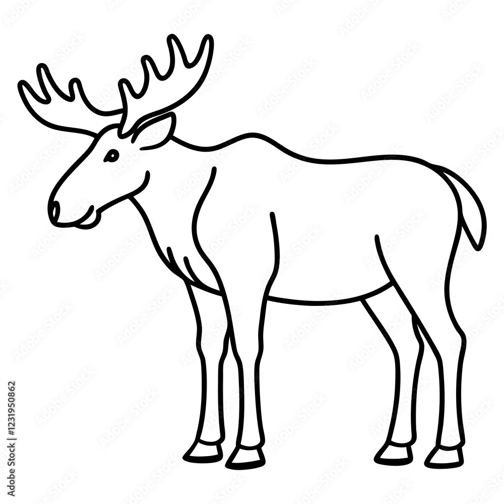 Cute Silhouette of a Moose line art vector cartoon illustration Cute Silhouette of a Moose line art vector cartoon illustration