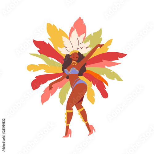 Girl in a feathered costume at the Brazilian Carnival