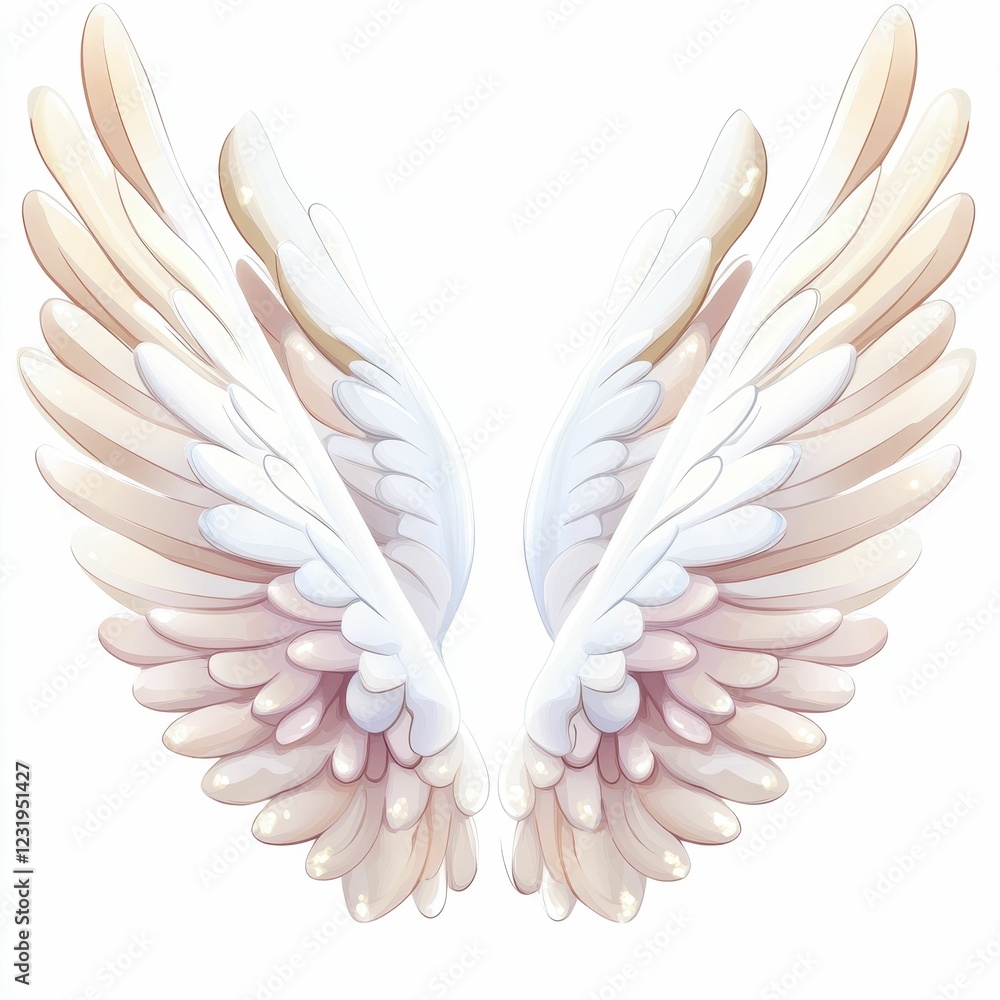 Elegant angel wings in soft pastel colors, showcasing intricate feather details and a harmonious blend of white and pink hues. Elegant angel wings in soft pastel colors, showcasing intricate feather details and a harmonious blend of white and pink hues.
