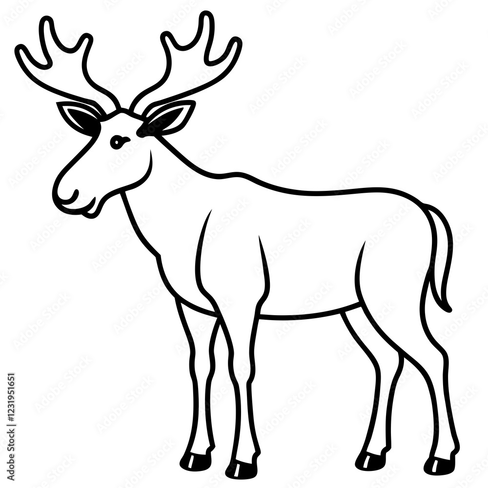 Cute Silhouette of a Moose line art vector cartoon illustration Cute Silhouette of a Moose line art vector cartoon illustration