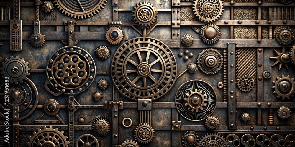 Dark metallic texture with intricate geometric patterns, reminiscent of ancient machinery , industrial textures, machinery parts Dark metallic texture with intricate geometric patterns, reminiscent of ancient machinery , industrial textures, machinery parts