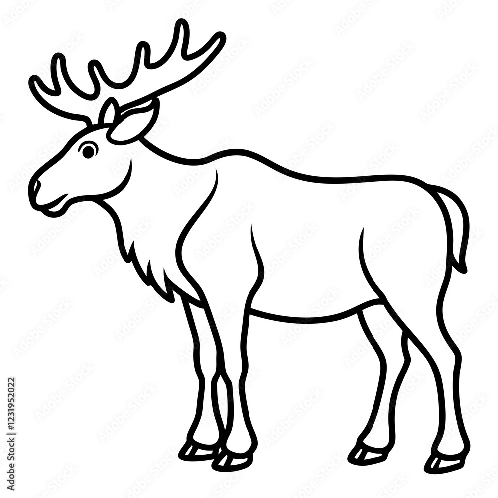 Cute Silhouette of a Moose line art vector cartoon illustration Cute Silhouette of a Moose line art vector cartoon illustration