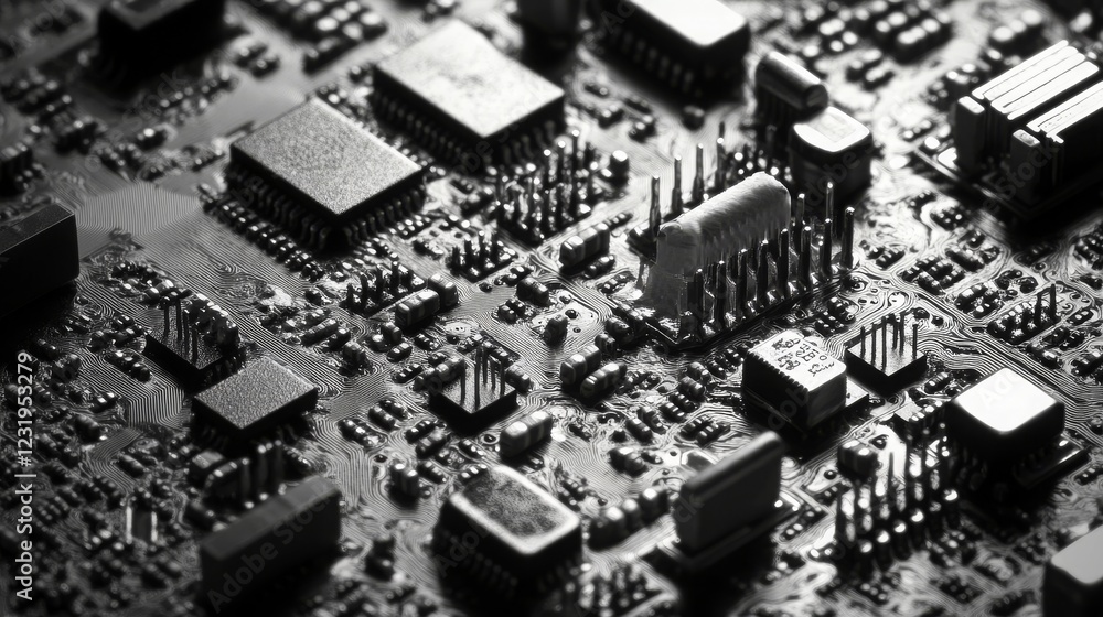 Fototapeta premium Microcircuit details with diodes and chips, revealing the complexity of electronics