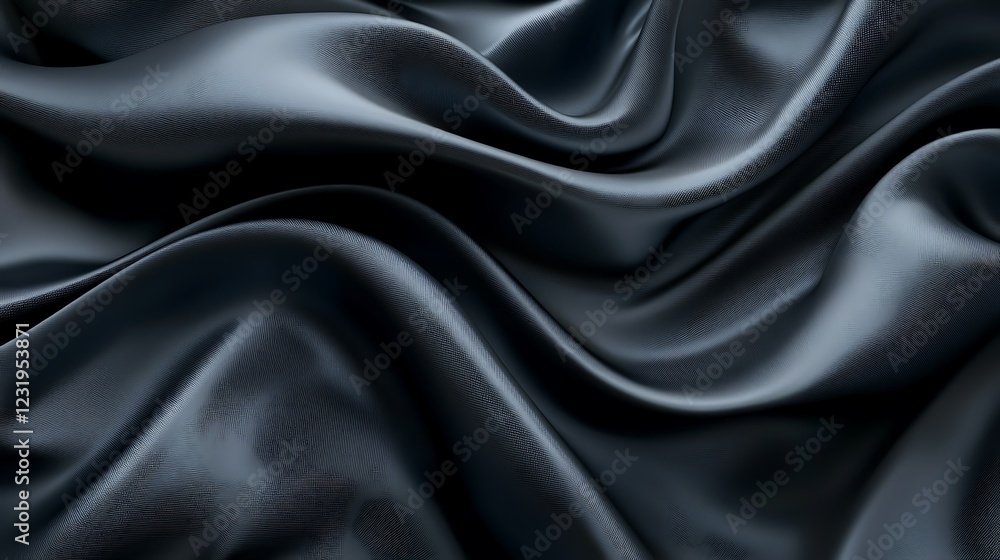 Fototapeta premium Dark grey silk fabric drapes, elegant waves, luxury texture, background, design
