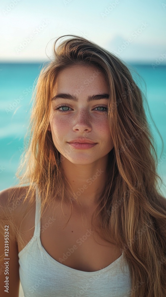 Young Woman With Long Blonde Hair Near Ocean Young Woman With Long Blonde Hair Near Ocean