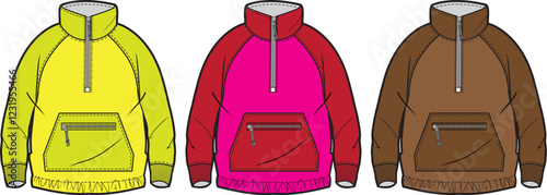 Fashion Tech Pack- Half Zip Kangaroo Pocket Pullover Jacket Design Template