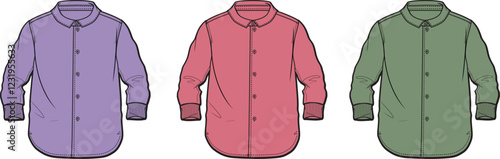 Fashion Design- Long Sleeve Button Down Shirts Flat Sketches