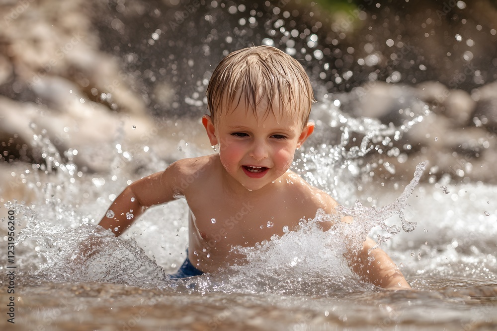 child playing in water , Generative AI child playing in water , Generative AI