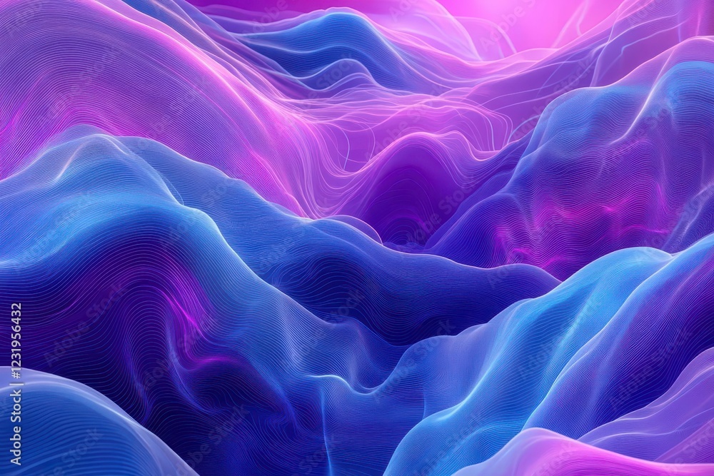 Obraz premium abstract digital landscape with flowing neon circuits and geometric patterns, featuring translucent layers of blue and purple light creating depth and dimension