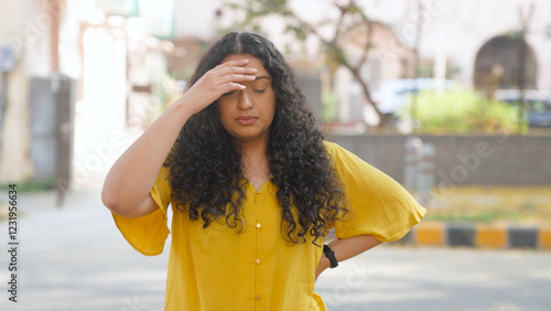 Stressed Indian Woman with Curly Hair