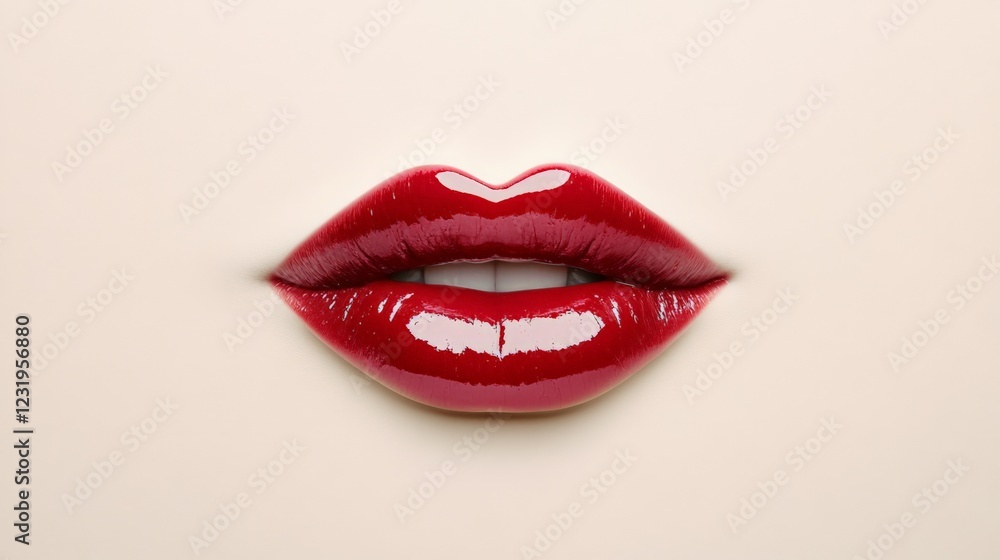 Sensual female mouth adorned with glossy red lipstick, revealing pristine white teeth, highlights beauty, cosmetics, and the allure of lip augmentation procedures Sensual female mouth adorned with glossy red lipstick, revealing pristine white teeth, highlights beauty, cosmetics, and the allure of lip augmentation procedures