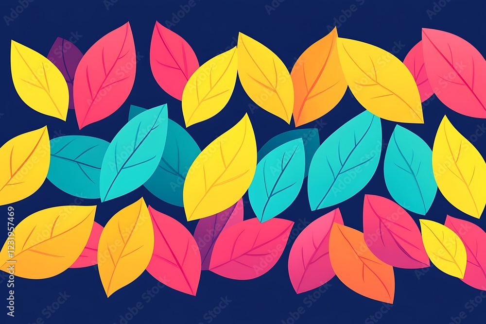 Fototapeta premium Vibrant Colorful Leaves Pattern on Dark Background