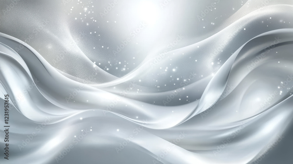 White abstract blurred background with effect of smooth flowing silver silk or satin, vector illustration. Realistic folds of luxurious fabric, template for cosmetic or festive Christmas banner White abstract blurred background with effect of smooth flowing silver silk or satin, vector illustration. Realistic folds of luxurious fabric, template for cosmetic or festive Christmas banner